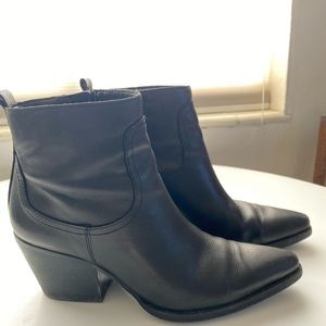Black Leather Same Edelman Western Booties
